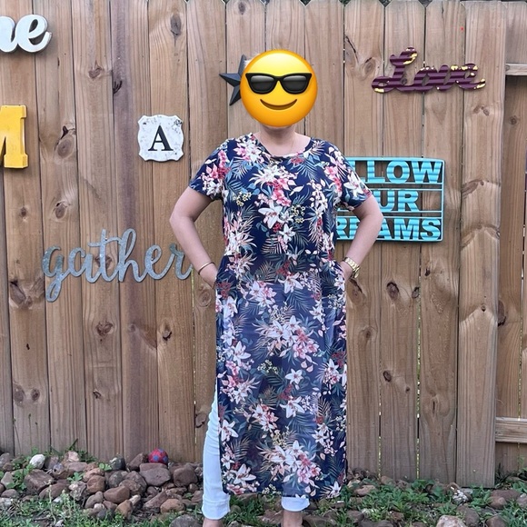 Sweet Rain Floral sheer long tunic LARGE - Picture 8 of 10